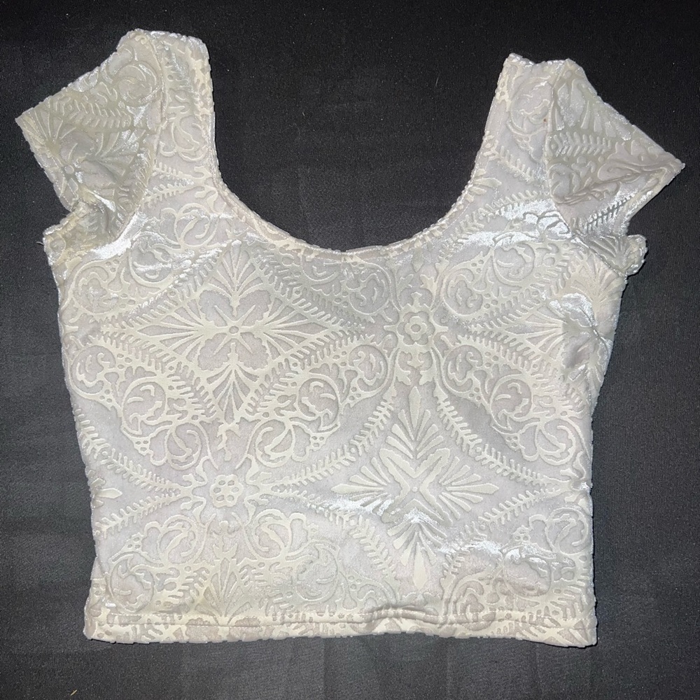 XS White Burned Velvet Crop by Blackmilk Clothing